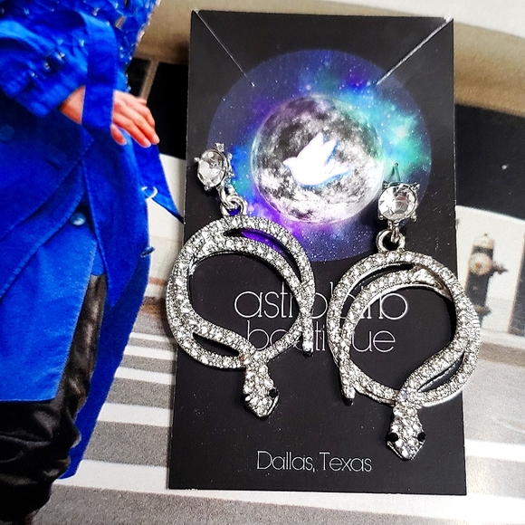 Silver Serpent Coiled Earrings Cubic Zirconia - Picture 3 of 9